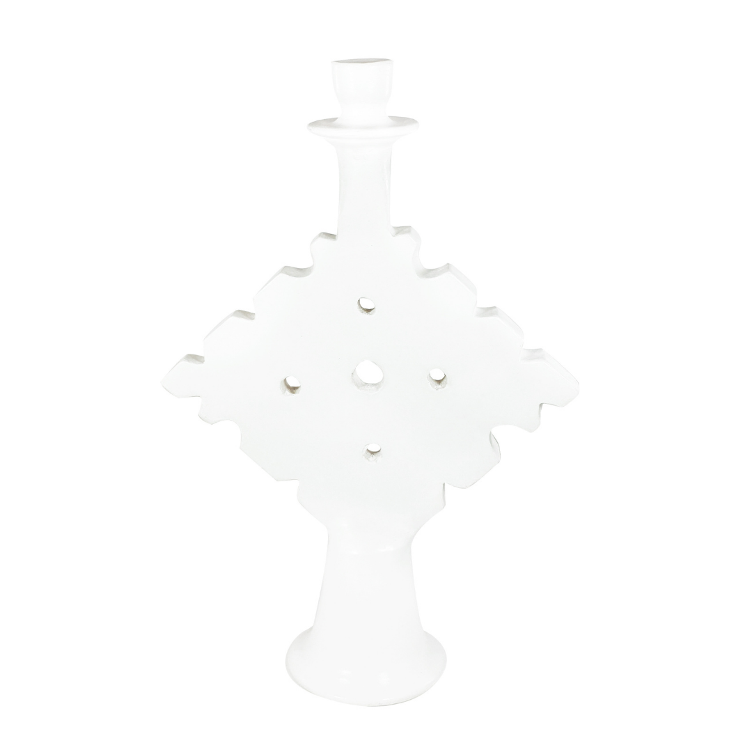 Tadelakt Triangle Candlestick Large - White