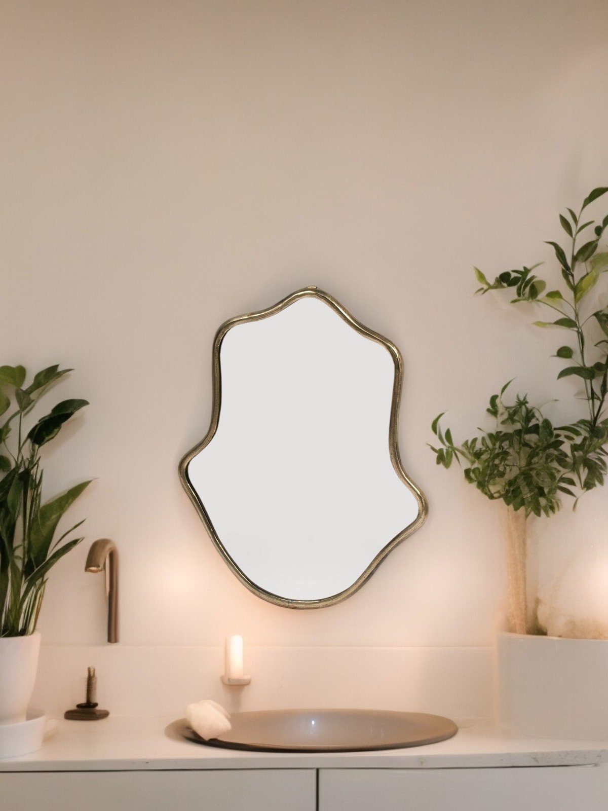 Unique Moroccan Handmade Brass Mirror | Irregular Asymmetrical Design (1008)