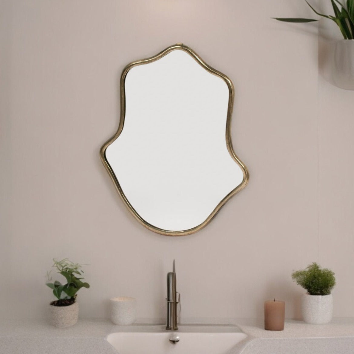 Unique Moroccan Handmade Brass Mirror | Irregular Asymmetrical Design (1008)