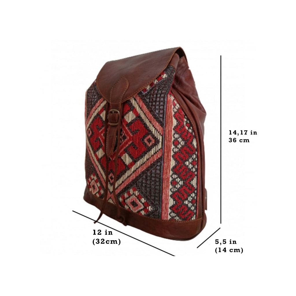 Handmade Backpack Rustic Boho style leather with kilim