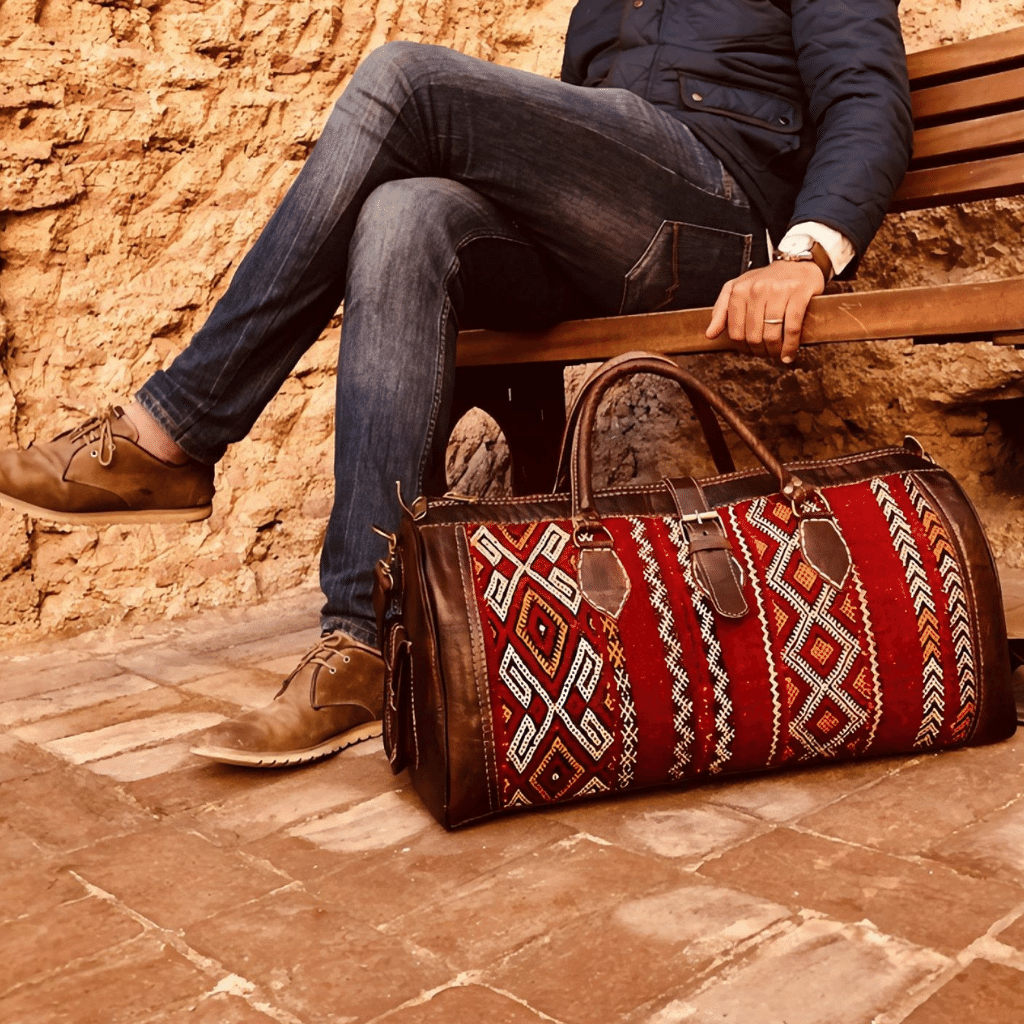 Leather Kilim Travel Bag carry on duffel bag