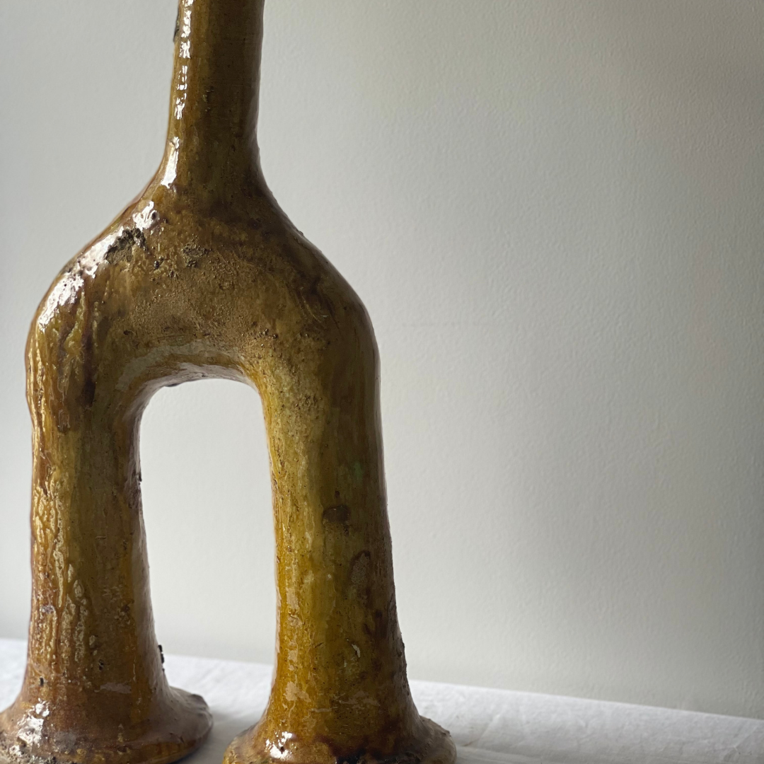 Sculptural Tamegroute Candle holder Ochre