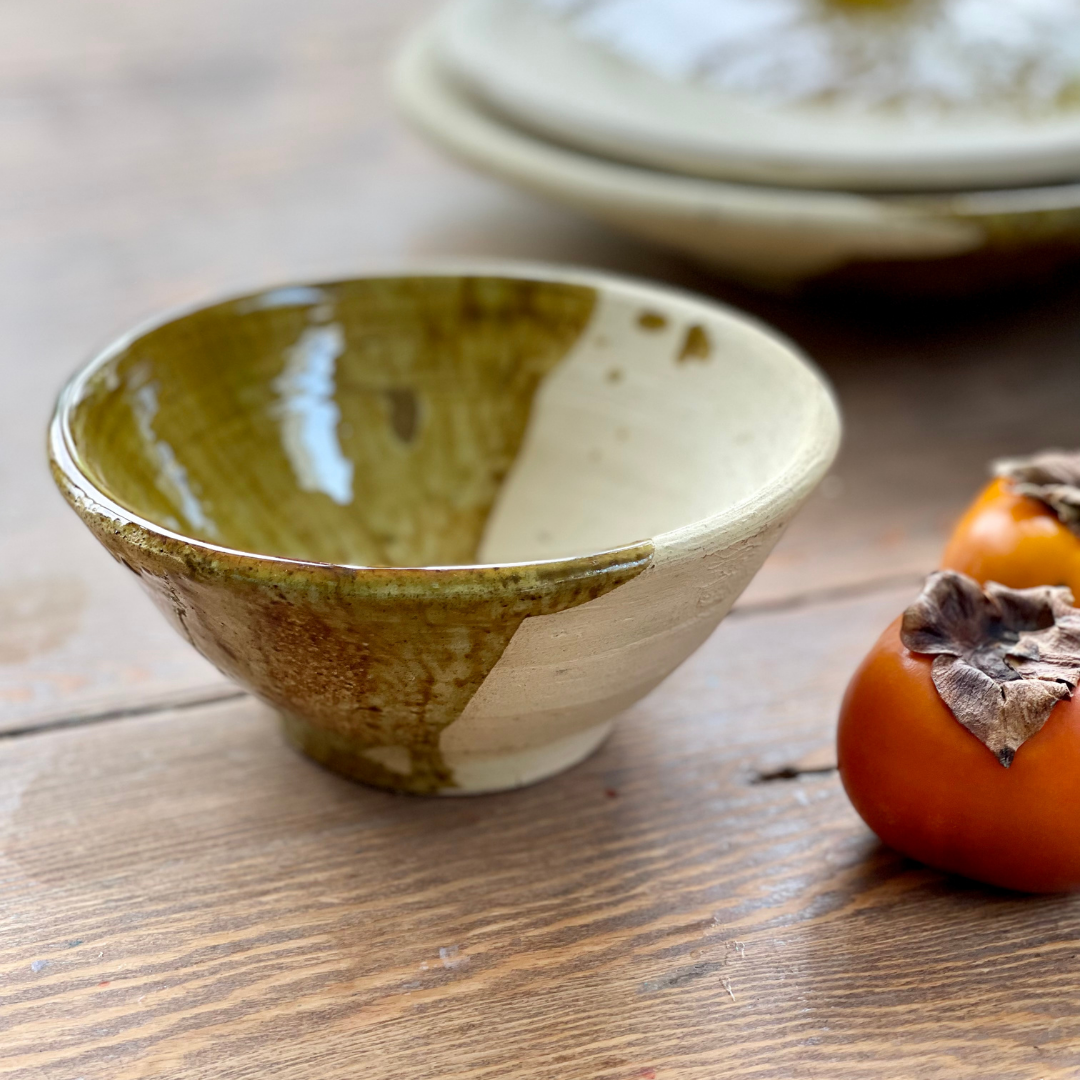 Set of 2 Tamegroute Ochre Half glazed Bowl Medium