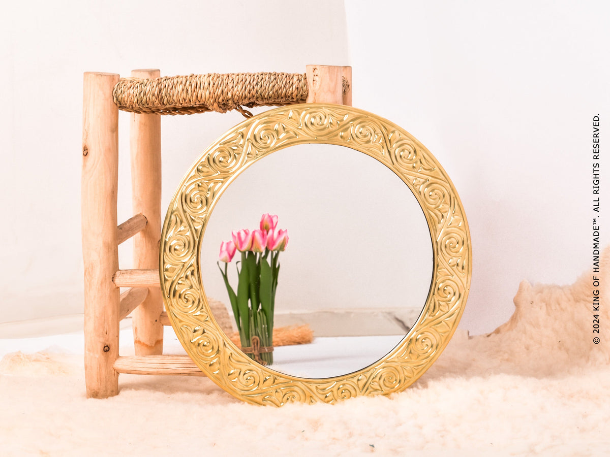 Elegant Moroccan Handmade Gold Round Wall Mirror | Exquisite Décor Accent (MR 1004)