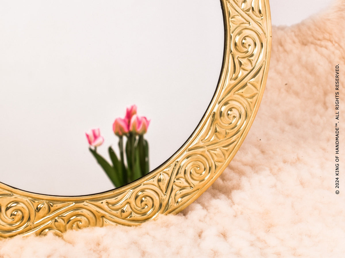 Elegant Moroccan Handmade Gold Round Wall Mirror | Exquisite Décor Accent (MR 1004)