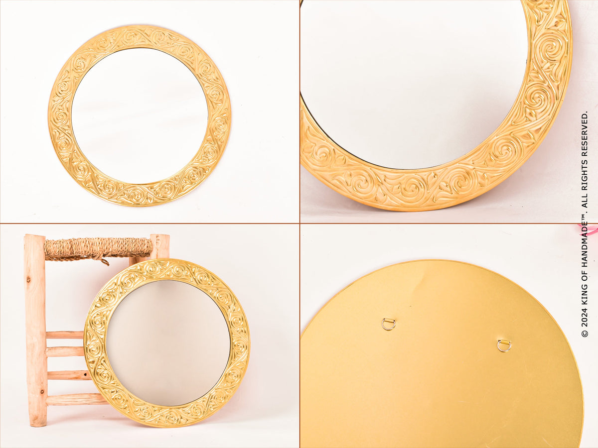 Elegant Moroccan Handmade Gold Round Wall Mirror | Exquisite Décor Accent (MR 1004)