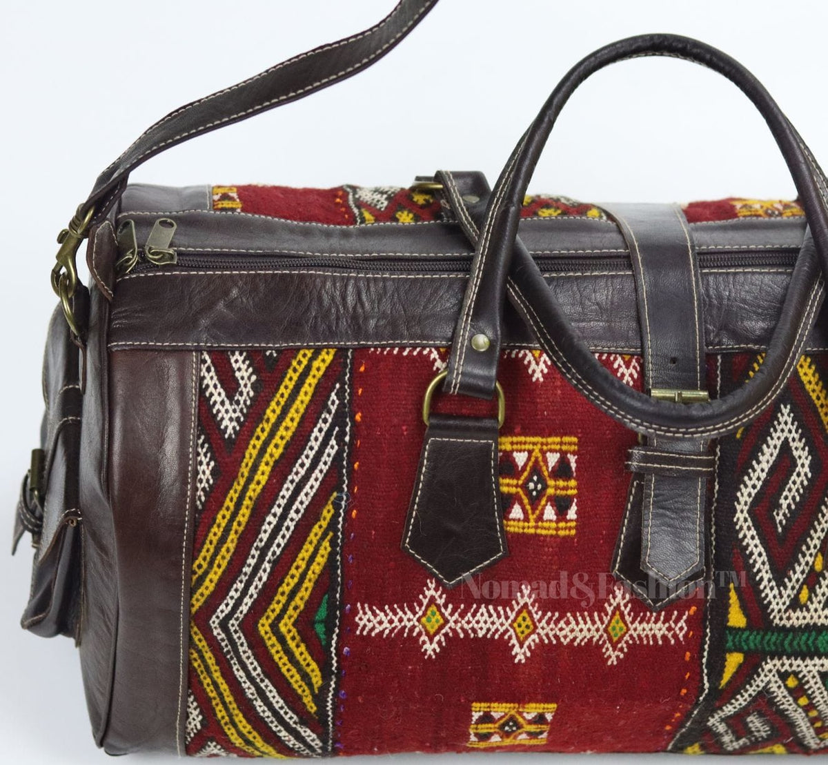 Leather Kilim Travel Bag Dark Brown-Free shipping