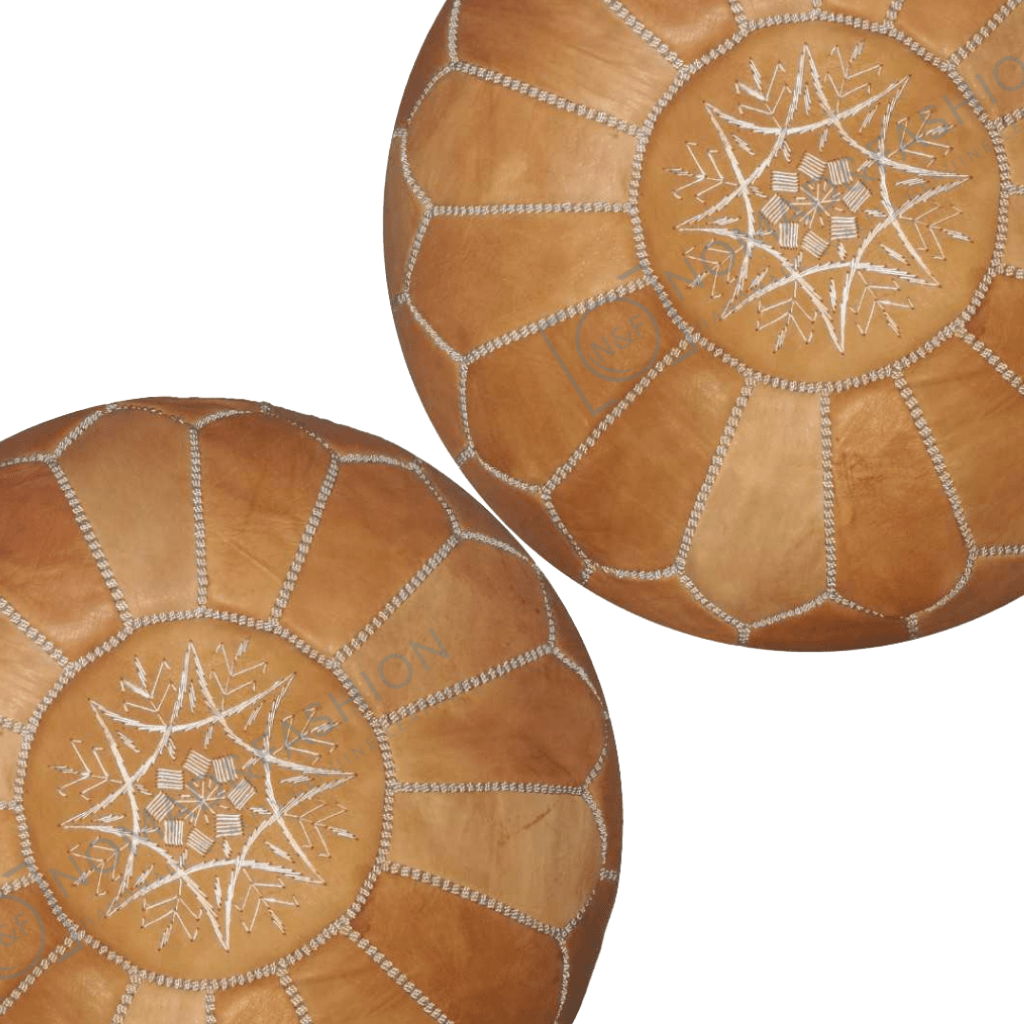 Set of 2 Handmade Leather Moroccan Pouf Ottoman Round Sofa.