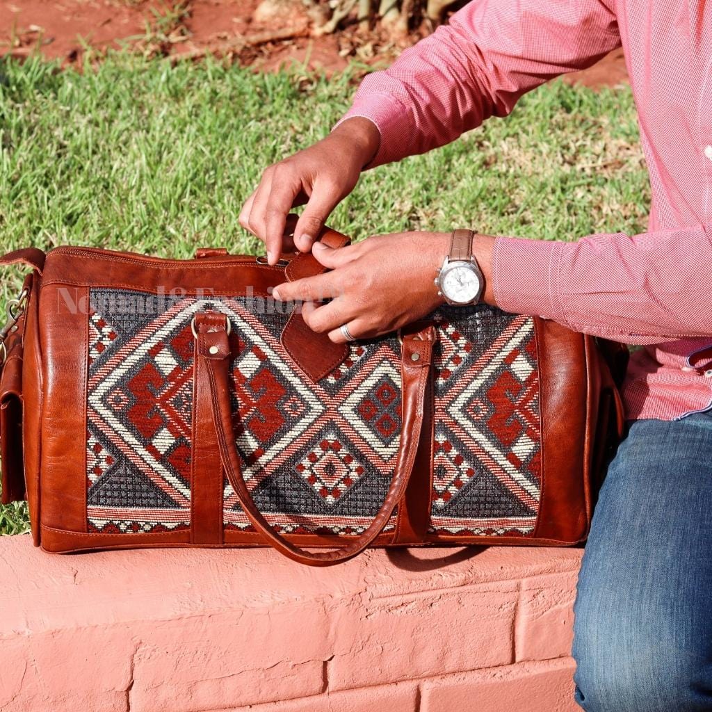 Genuine Leather Duffle Kilim Bag Large Carry On Travel Weekender