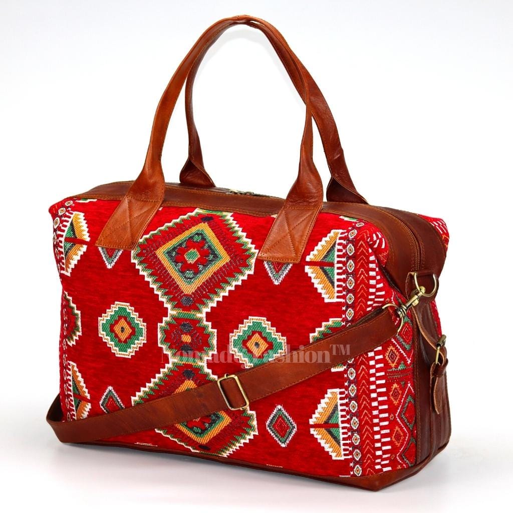 Travel bag Leather with kilim Shoulder Duffle Bag weekender