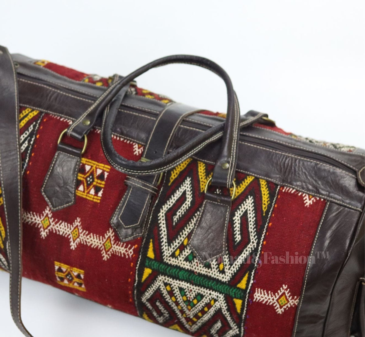 Leather Kilim Travel Bag Dark Brown-Free shipping