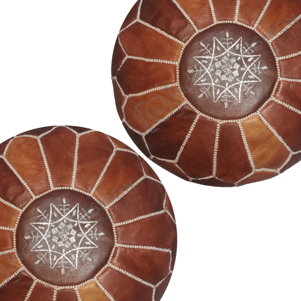 Set of 2 Handmade Leather Moroccan Pouf Ottoman Round Sofa.