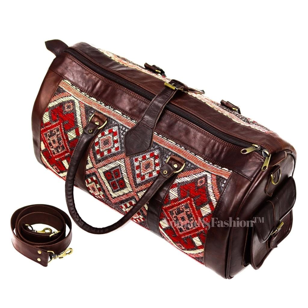 Genuine Leather Duffle Kilim Bag Large Carry On Travel Weekender