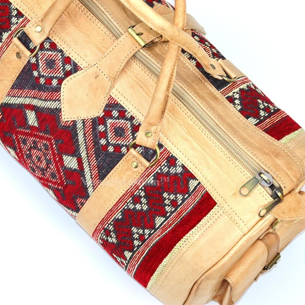 Genuine Leather Duffle Kilim Bag Large Carry On Travel Weekender Overnight Bag Natural