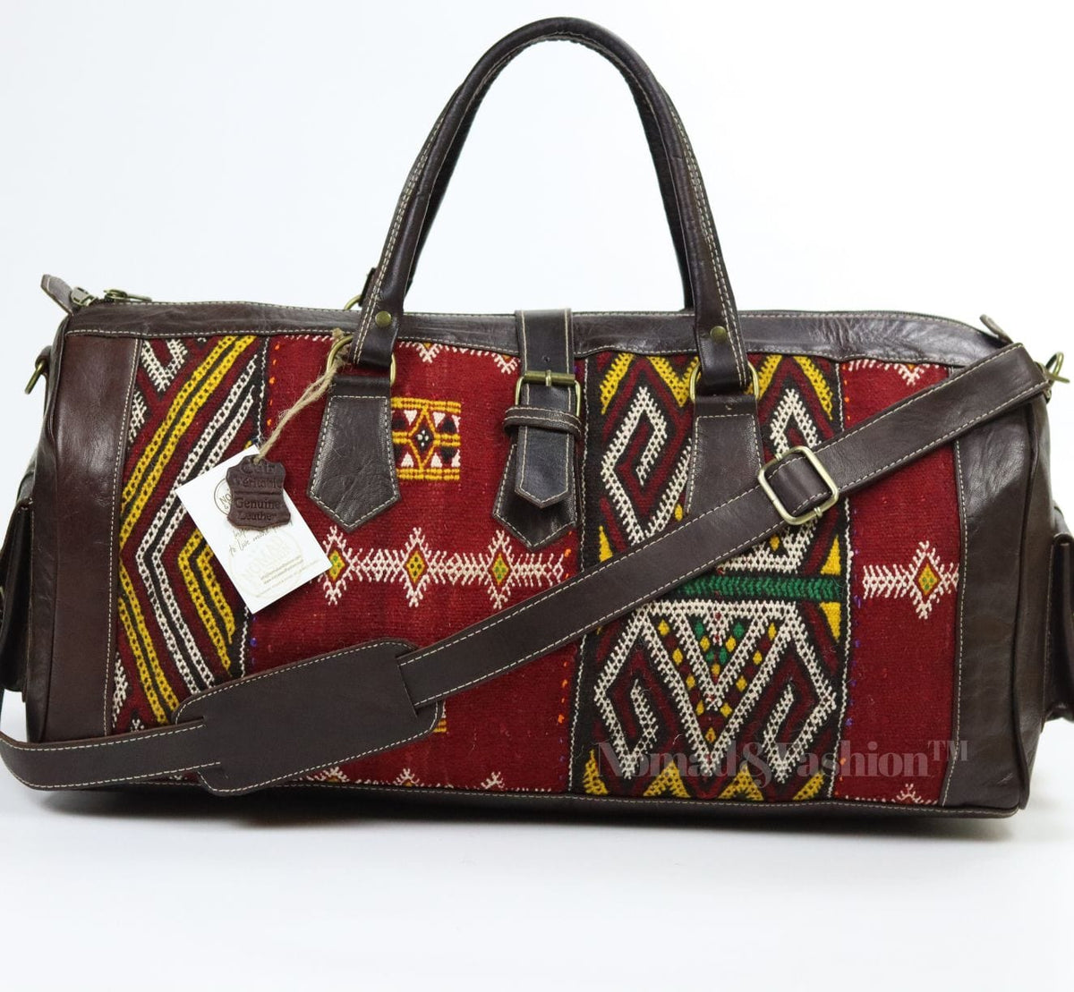 Leather Kilim Travel Bag Dark Brown-Free shipping