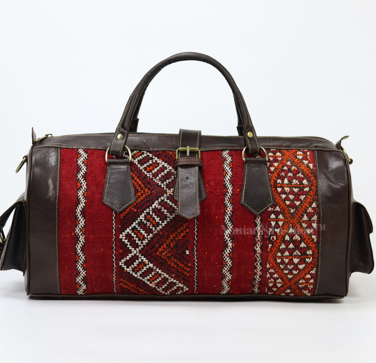 Leather Kilim Travel Bag Dark Brown-Free shipping