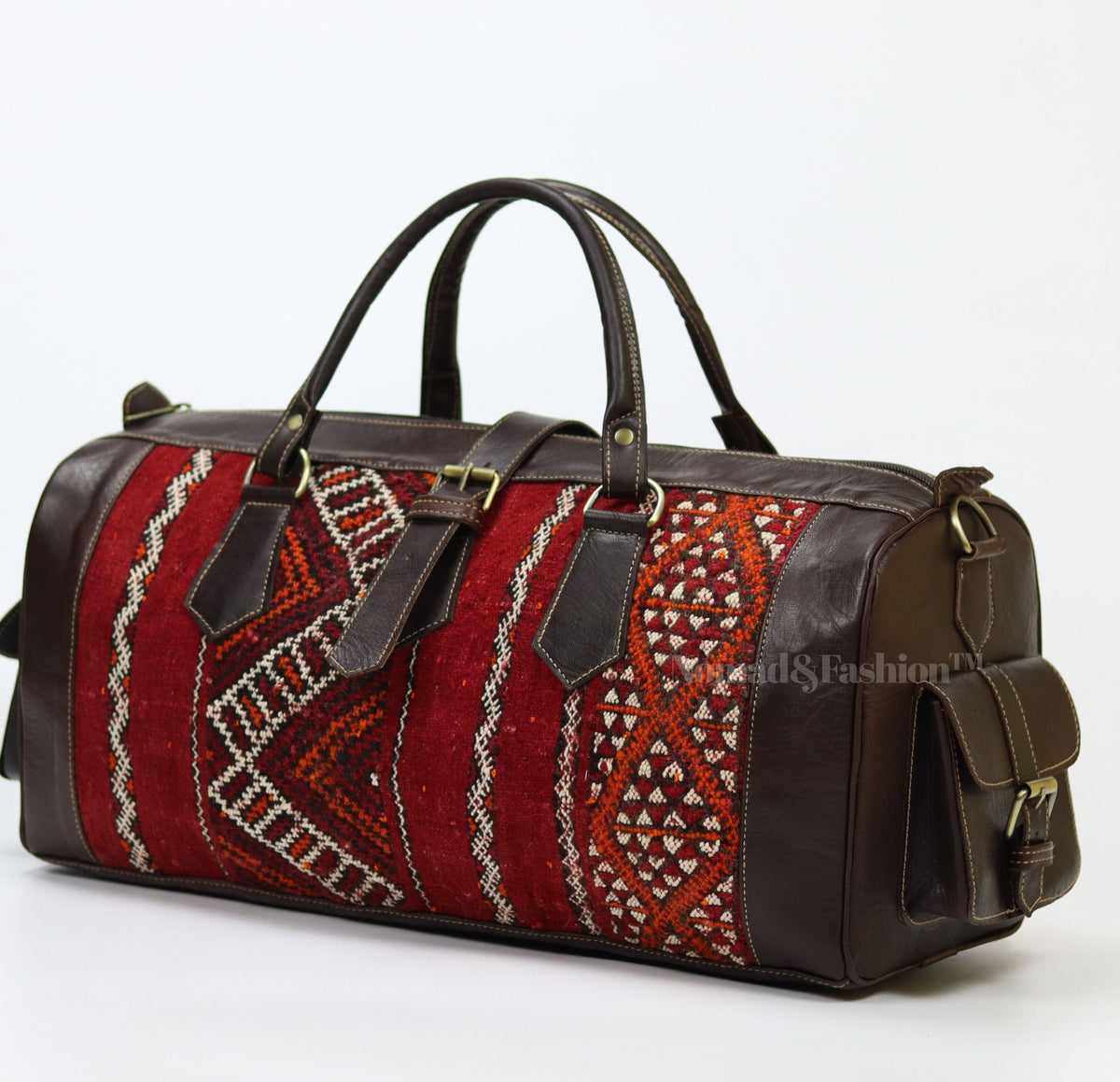 Leather Kilim Travel Bag Dark Brown-Free shipping