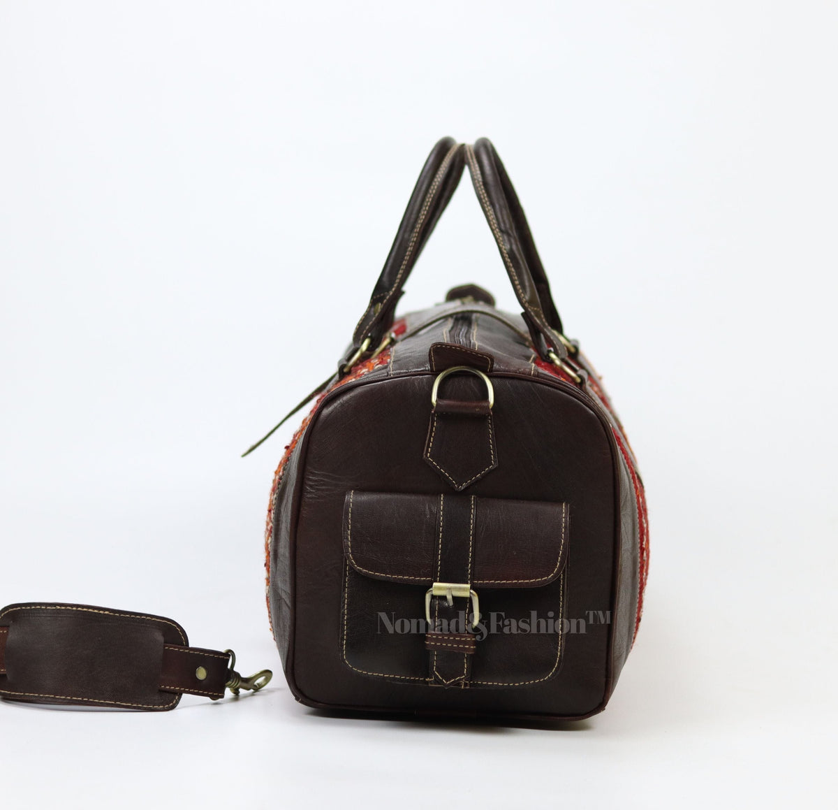 Leather Kilim Travel Bag Dark Brown-Free shipping