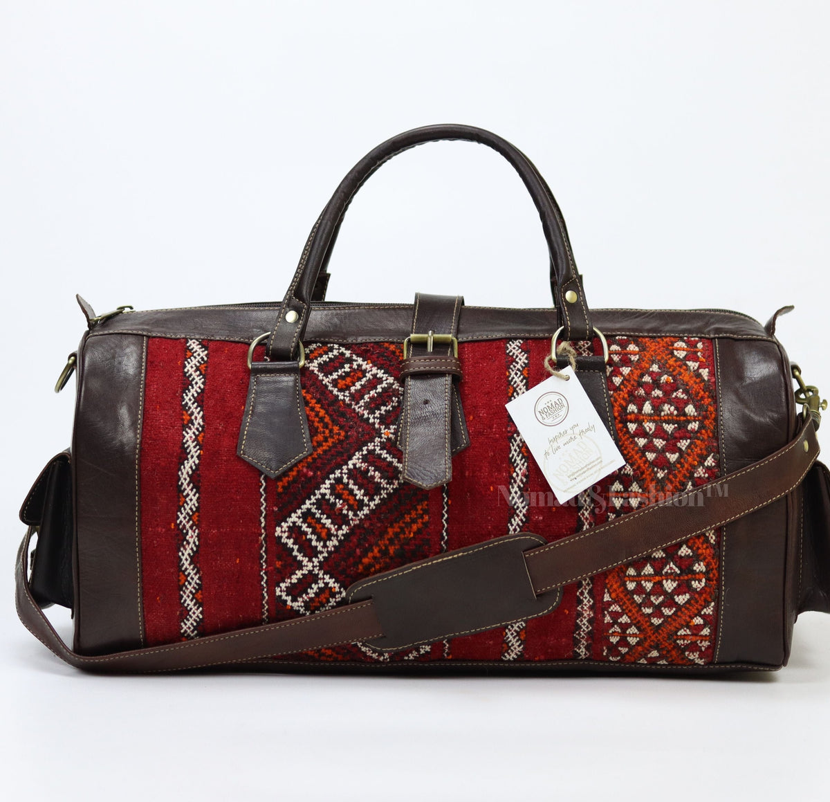 Leather Kilim Travel Bag Dark Brown-Free shipping