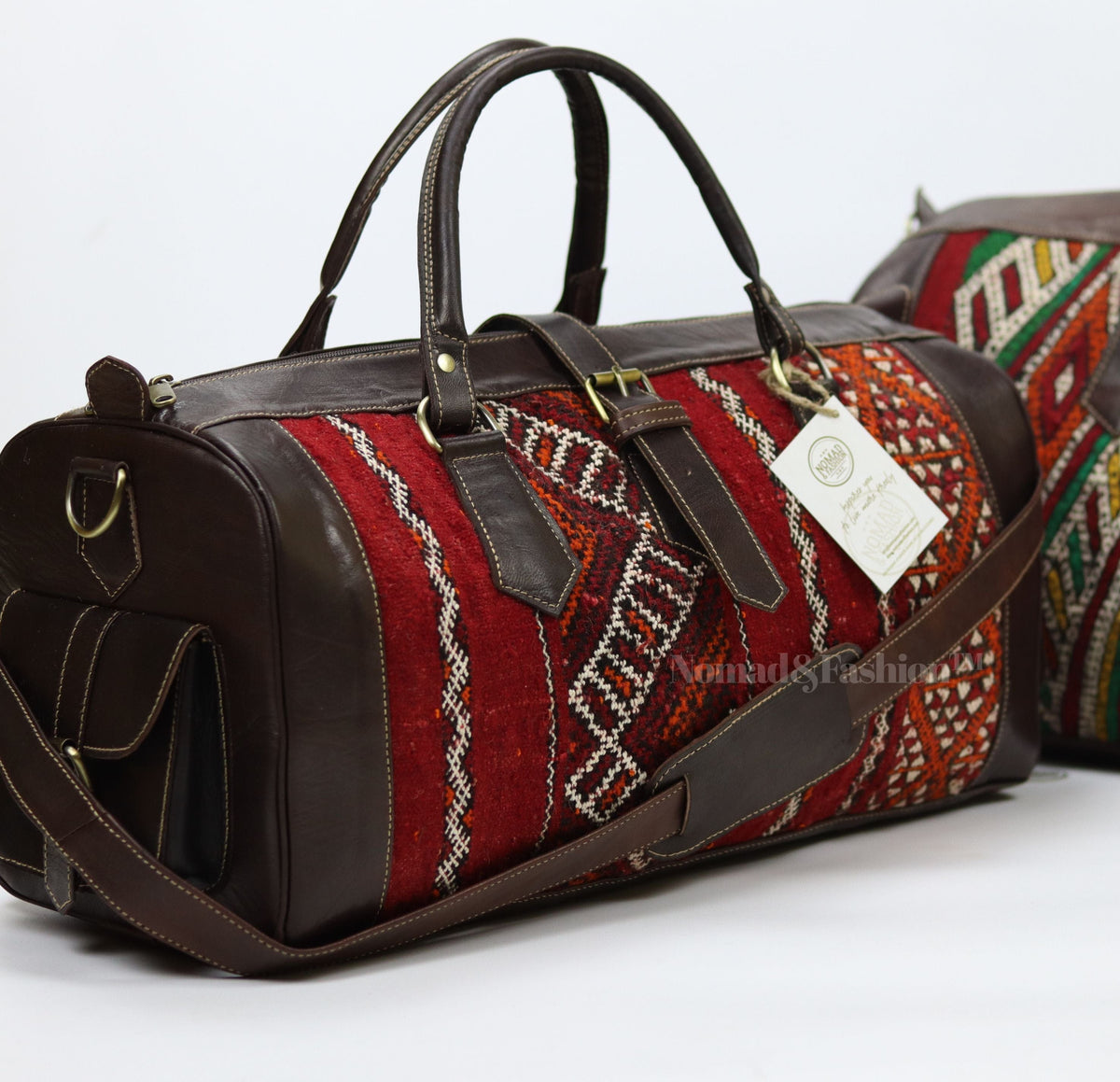 Leather Kilim Travel Bag Dark Brown-Free shipping