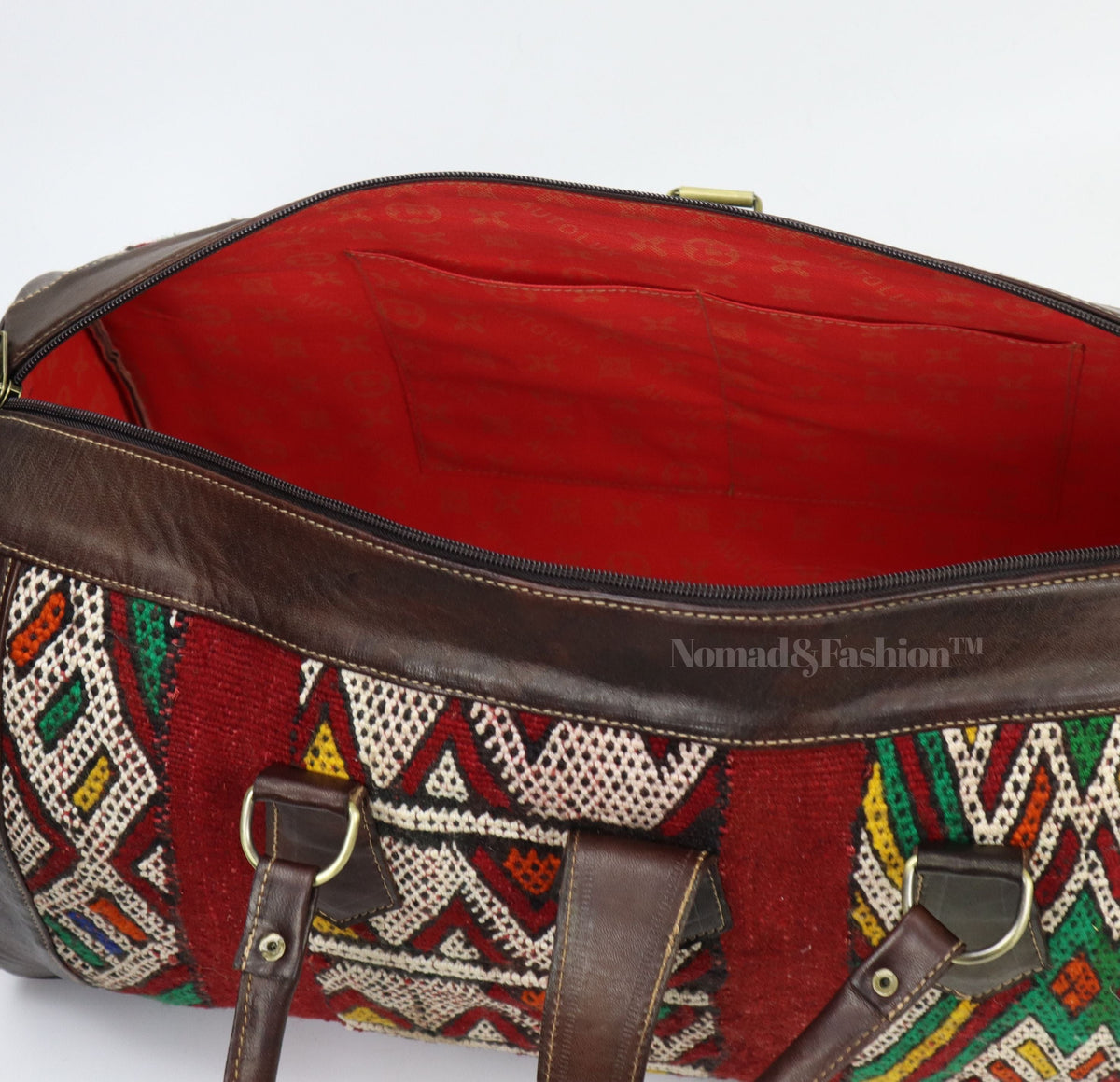 Leather Kilim Travel Bag Dark Brown-Free shipping