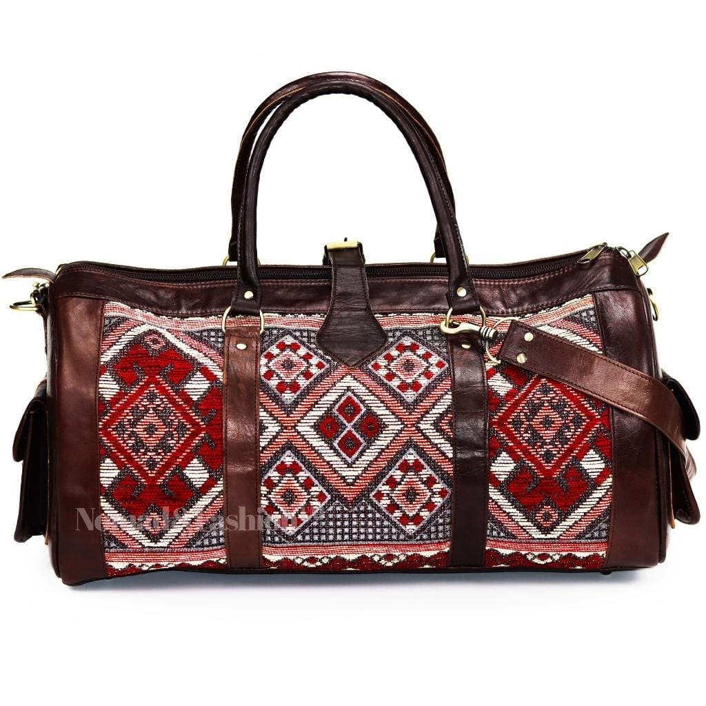 Genuine Leather Duffle Kilim Bag Large Carry On Travel Weekender