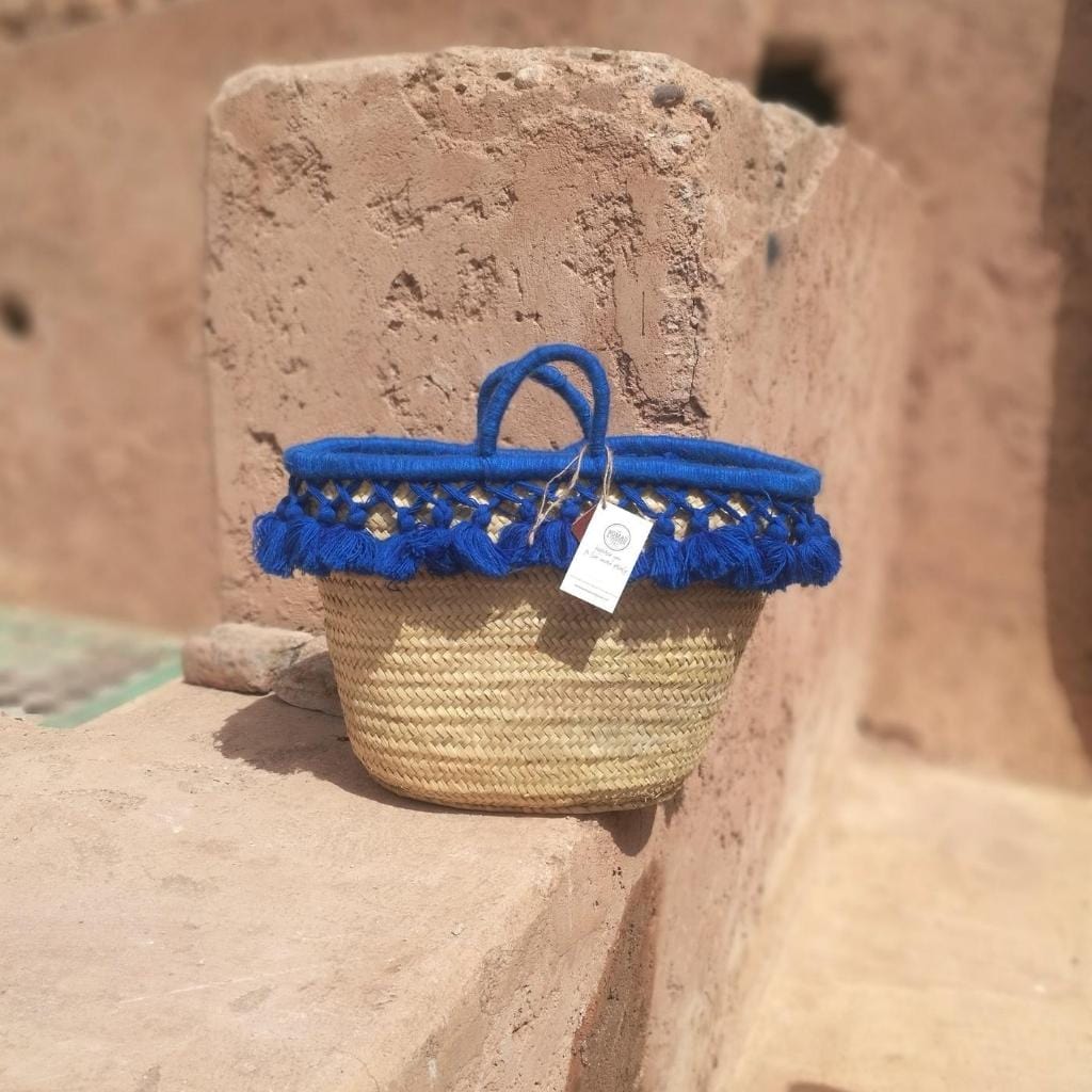 Monogrammed Moroccan Straw Basket With Tassels Personalized