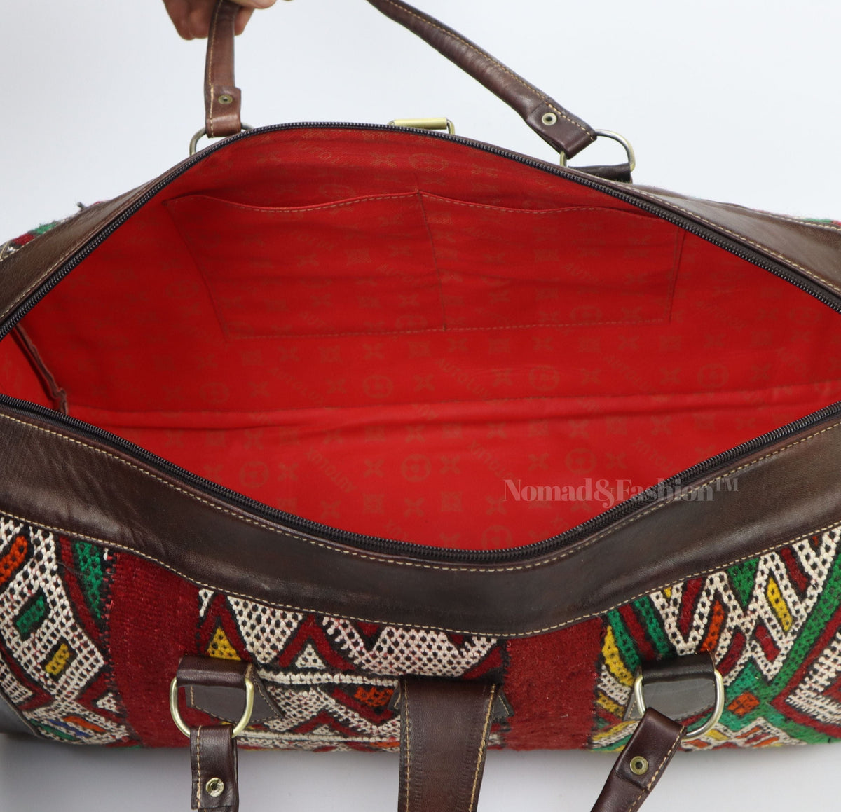 Leather Kilim Travel Bag Dark Brown-Free shipping