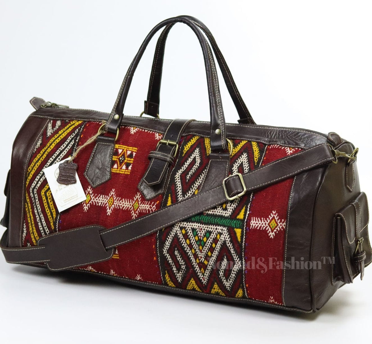 Leather Kilim Travel Bag Dark Brown-Free shipping