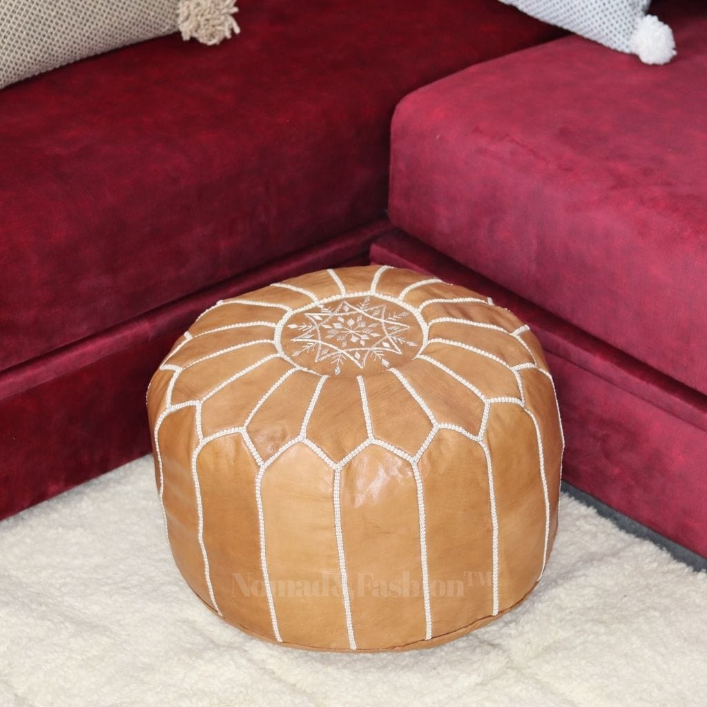 Moroccan pouf leather unstuffed brown &amp; dark brown