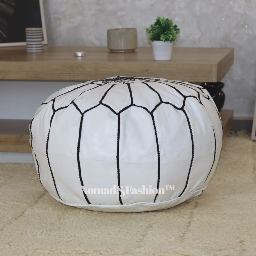 Set of 2 Handmade leather Moroccan pouf ottoman round sofa LIVING ROOM DECOR