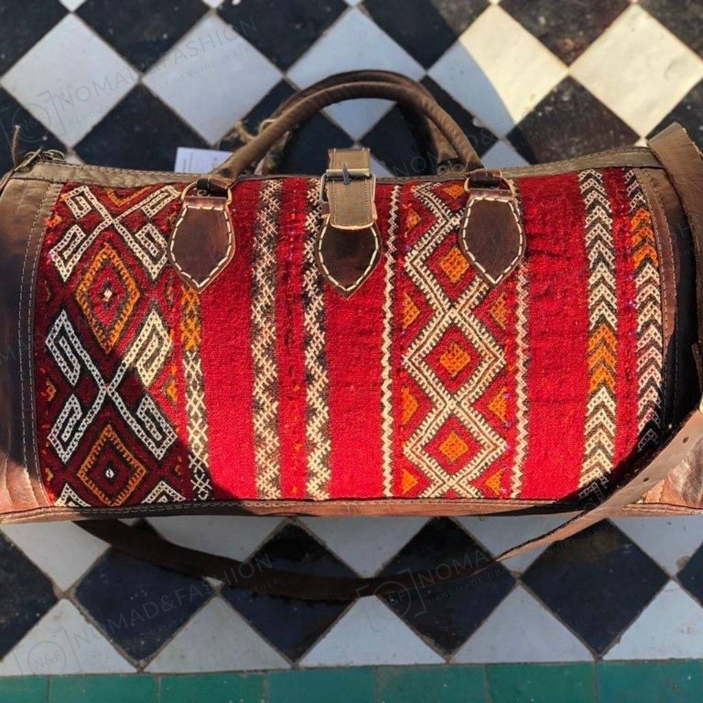 Leather Kilim Travel Bag Brown carry on duffel bag+Free Shipping