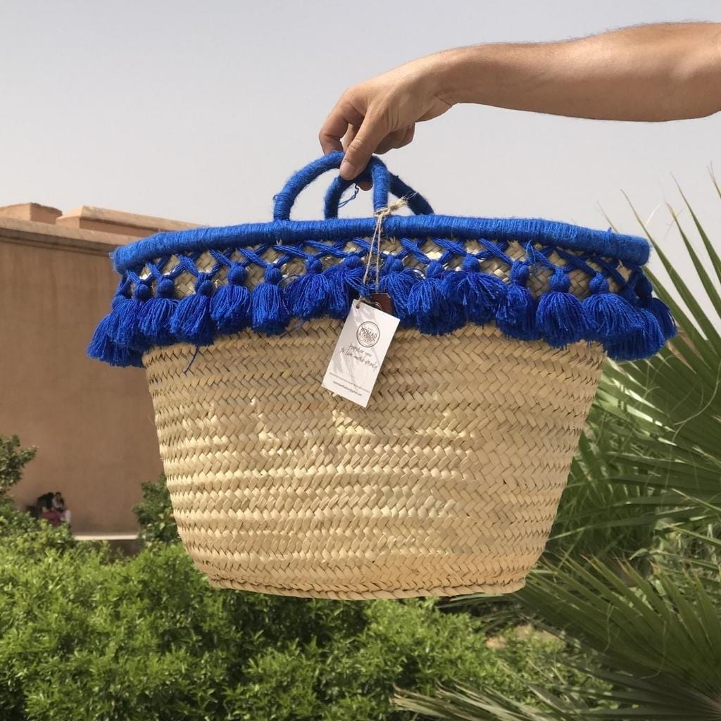 Monogrammed Moroccan Straw Basket With Tassels Personalized