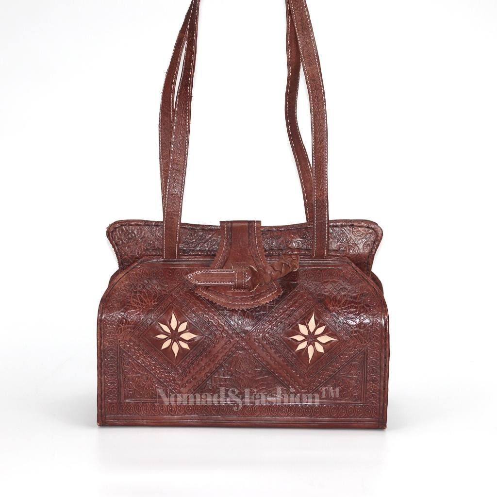 Engraved Leather Small Bag shoulder Bohemian Bag