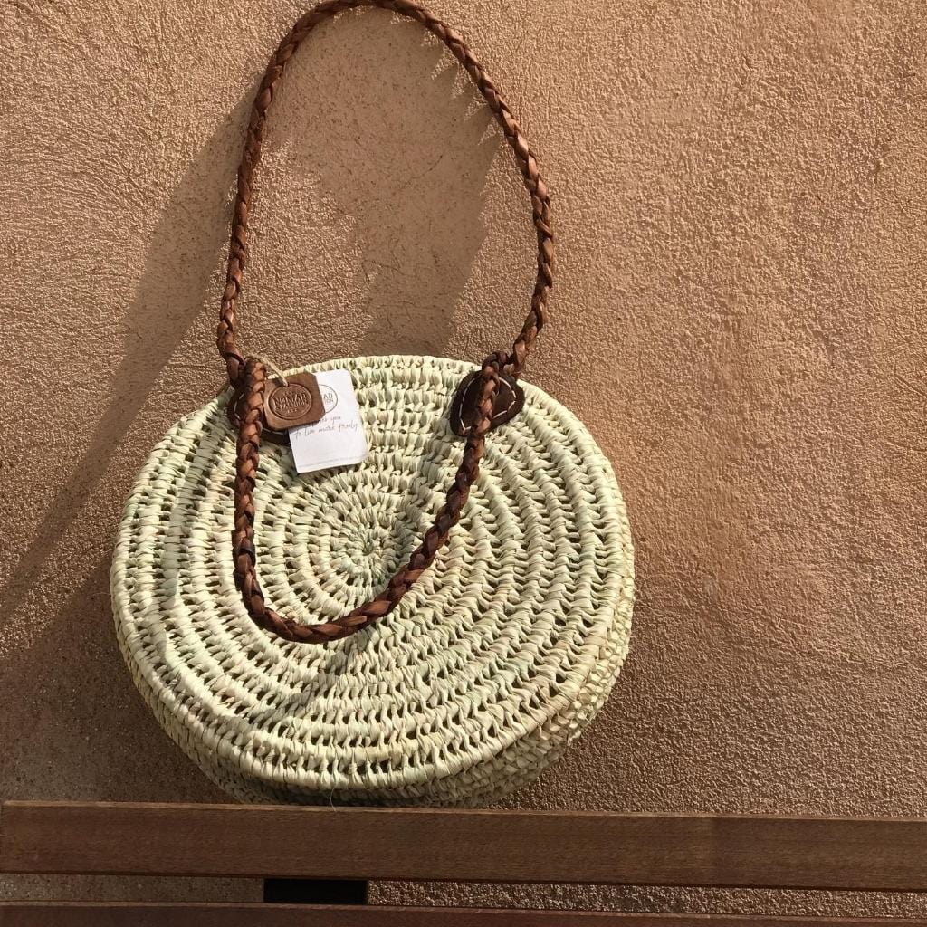 Moroccan Boho Straw Round Beach Basket Bag