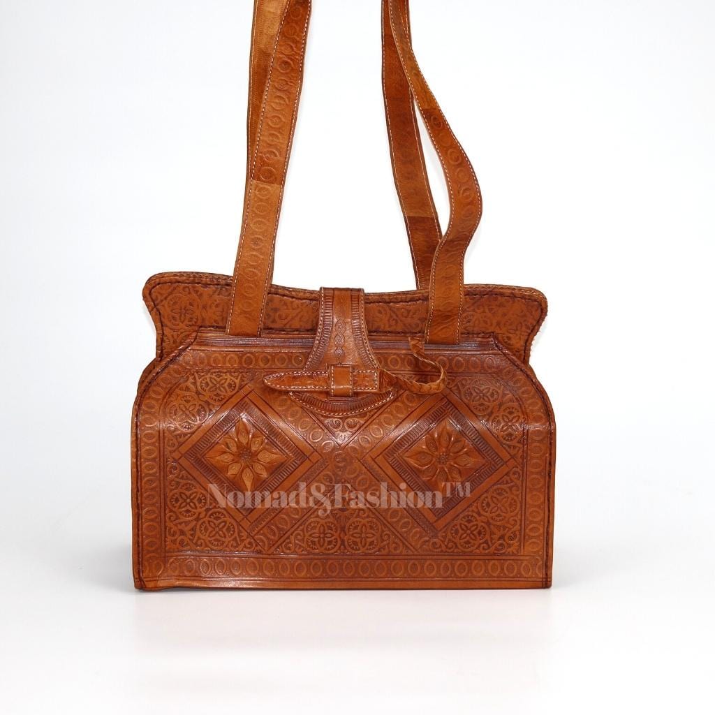 Engraved Leather Small Bag shoulder Bohemian Bag