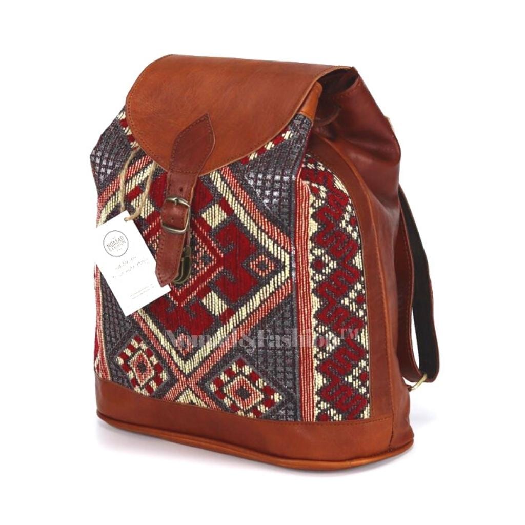 Handmade Backpack Rustic Boho style leather with kilim