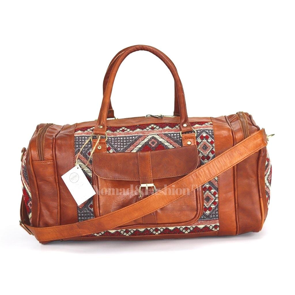 Genuine kilim Leather Duffle Kilim Bag Round Carry On Travel Weekender Overnight Bag