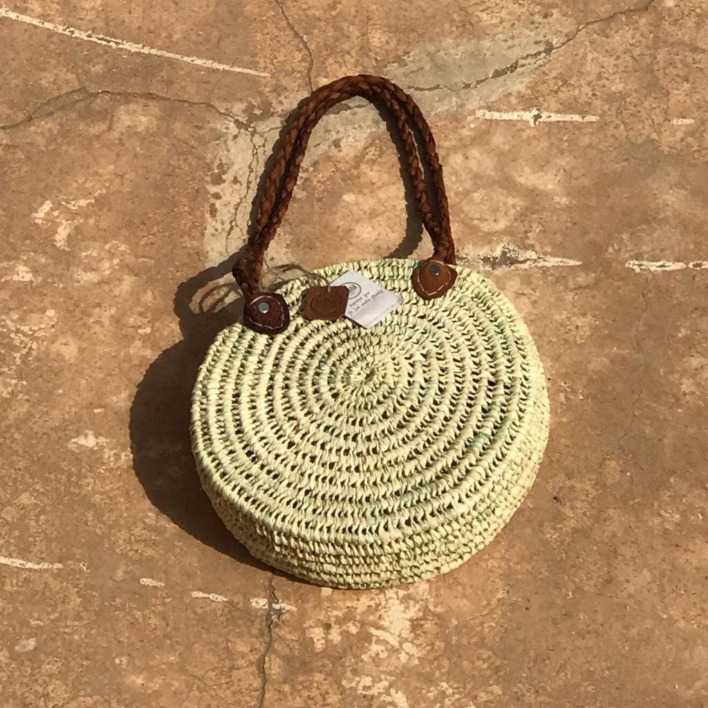 Moroccan Boho Straw Round Beach Basket Bag