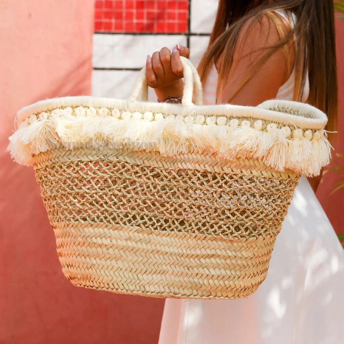 Straw Beach Bag with Tassels - French Market Beach Basket