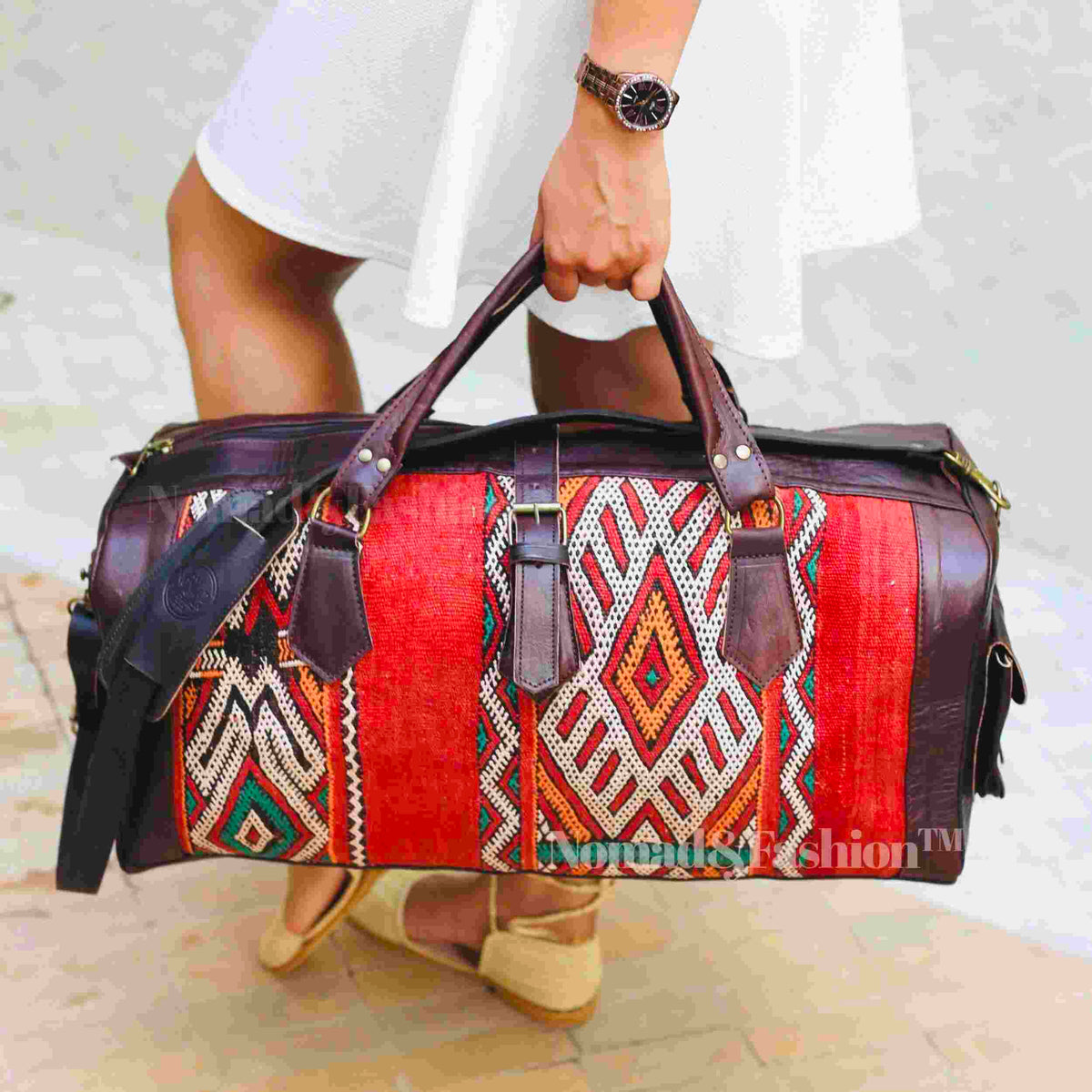 Marrakech Voyager Premium Leather Kilim Travel Bag