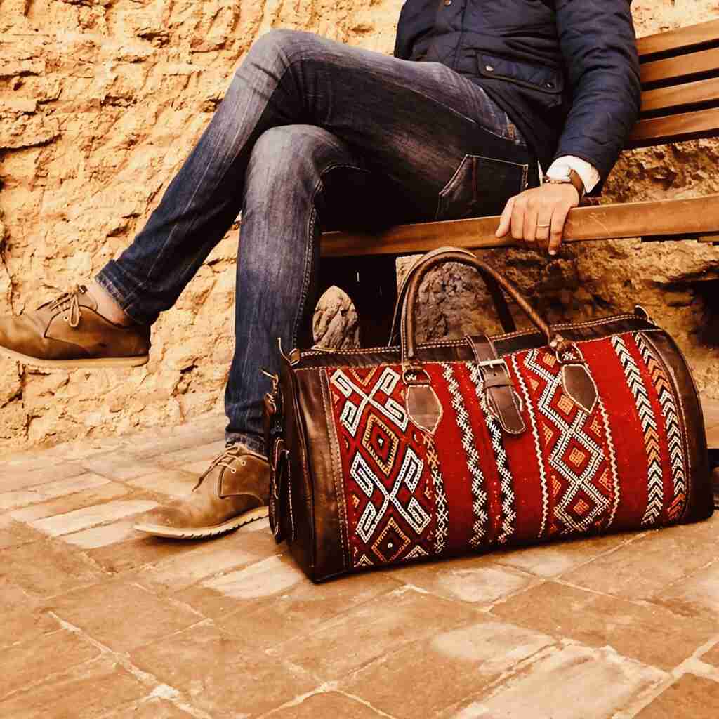 Leather Kilim Travel Bag Dark Brown-Free shipping