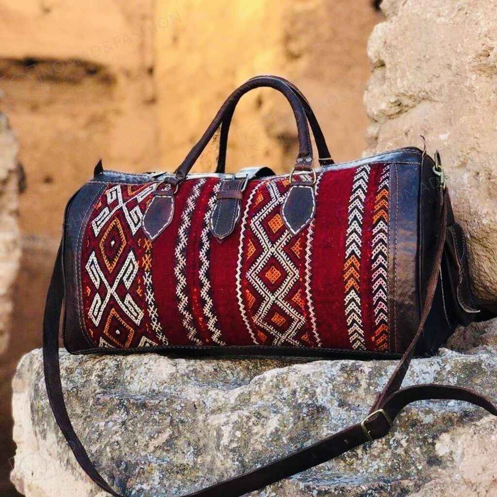 Leather Kilim Travel Bag Dark Brown-Free shipping