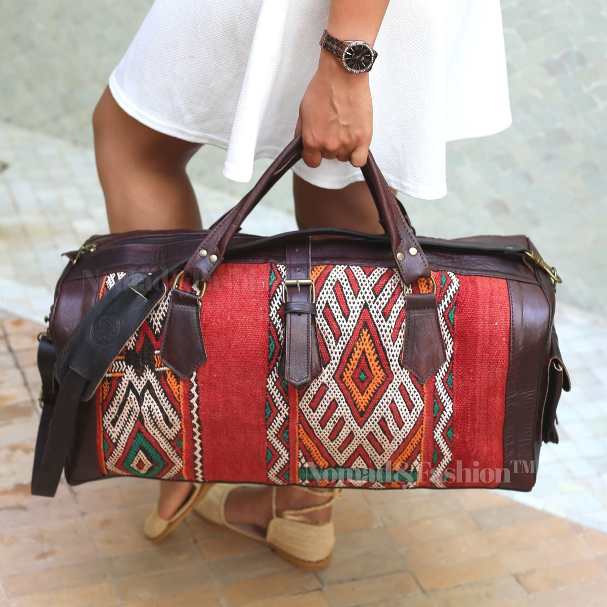 Leather Kilim Travel Bag-Atlas Nomad